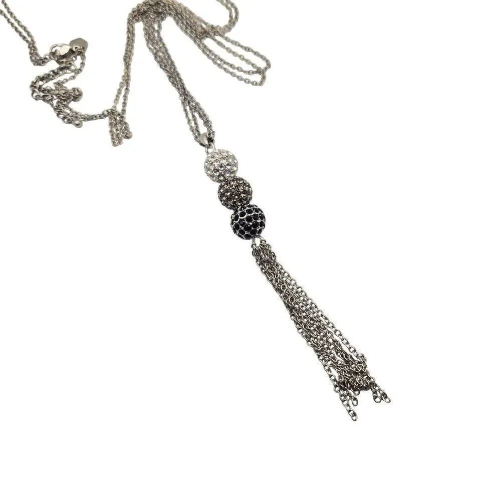 Touchstone Crystal Swarovski Crystal Silver Chain Necklace Y Dop Lariat Tassel P